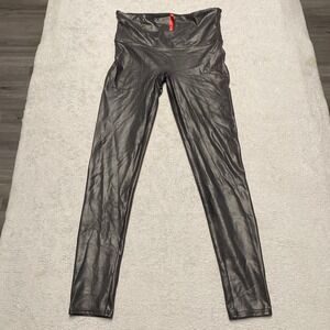 Spanx‎ Faux Leather Leggings Large Black Shaping Waist Stretch Pull On Casual